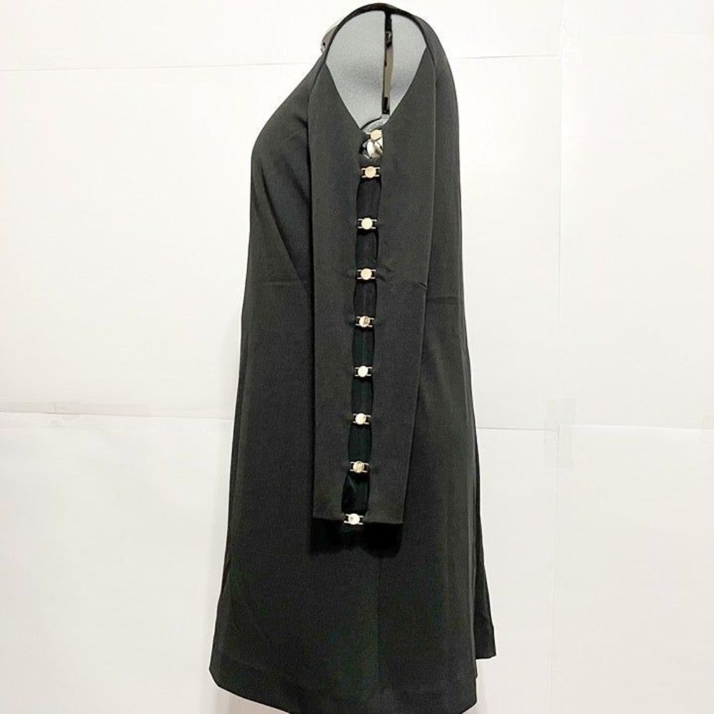 DKNY NWOT Sz 14 Black Boat Neck Embellished Long Sleeves Lined Dress - Picture 4 of 8